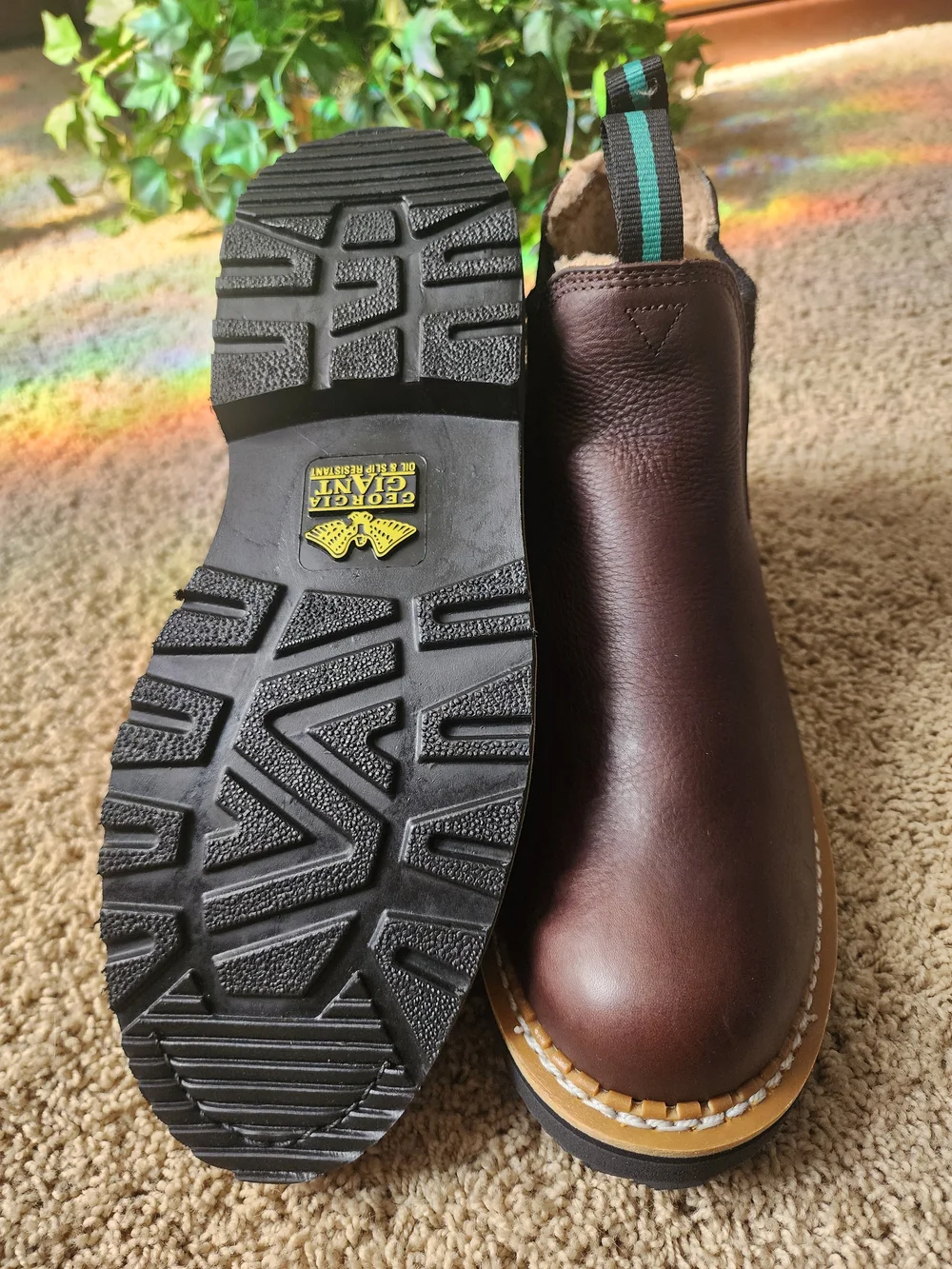 Men's Brown Leather Chelsea Work Boots with Faux Wool Lining